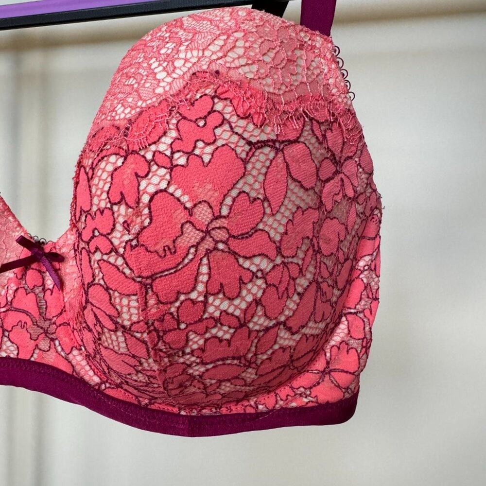 Victoria’s Secret Dream Angel Lace Mesh Lined Demi Bra 34DDD Lace Toile Floral - Picture 3 of 9